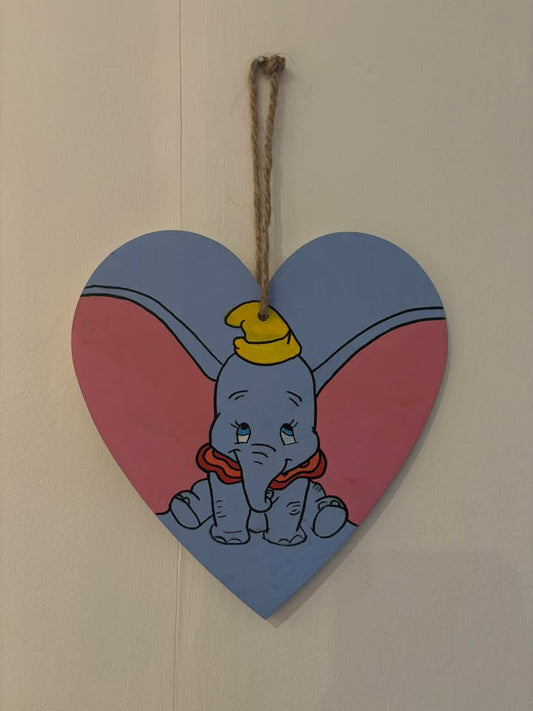 Handmade Dumbo Wooden Hanging Love Heart