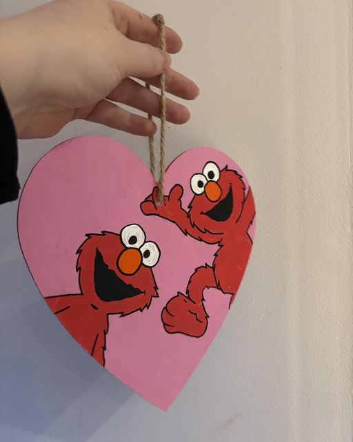 Handmade Elmo Wooden Hanging Love Heart
