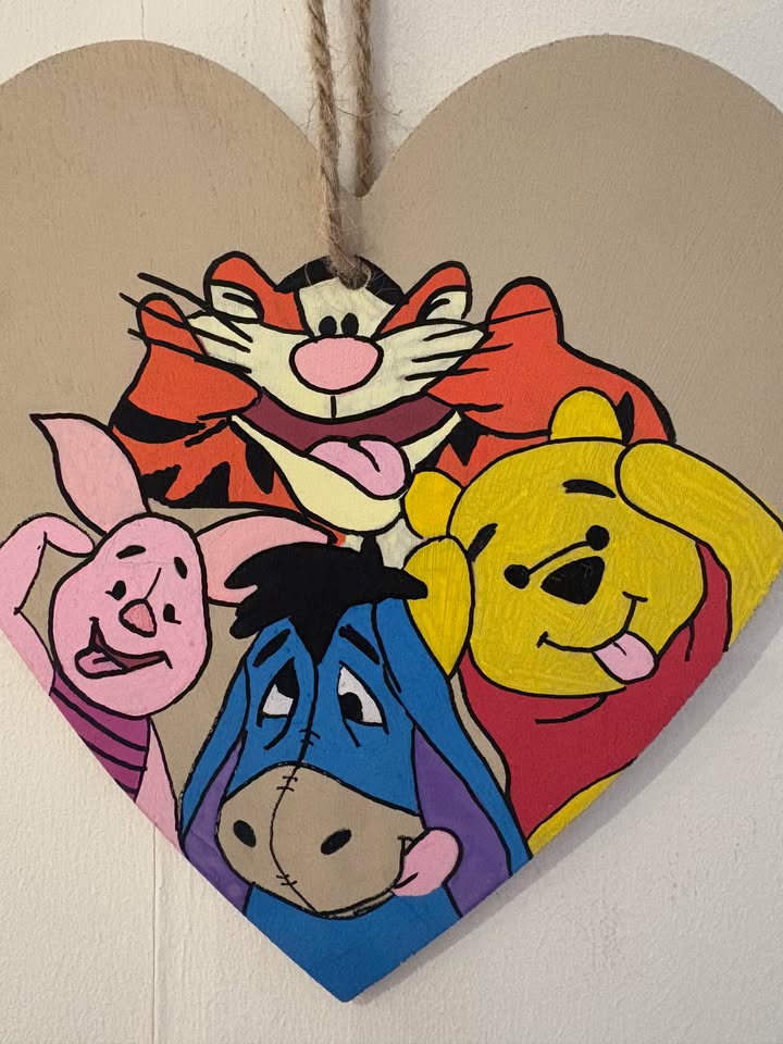 Handmade Winnie the Pooh & Friends Wooden Hanging Love Heart