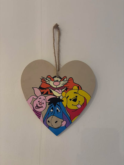 Handmade Winnie the Pooh & Friends Wooden Hanging Love Heart