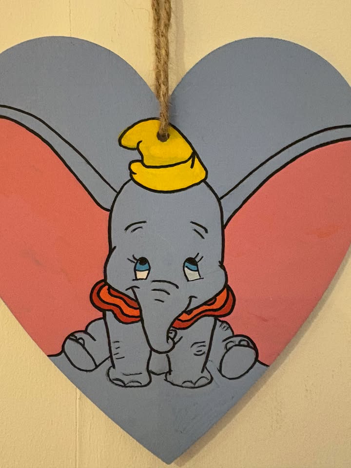 Handmade Dumbo Wooden Hanging Love Heart